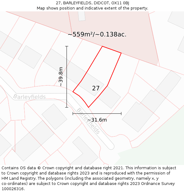 27, BARLEYFIELDS, DIDCOT, OX11 0BJ: Plot and title map