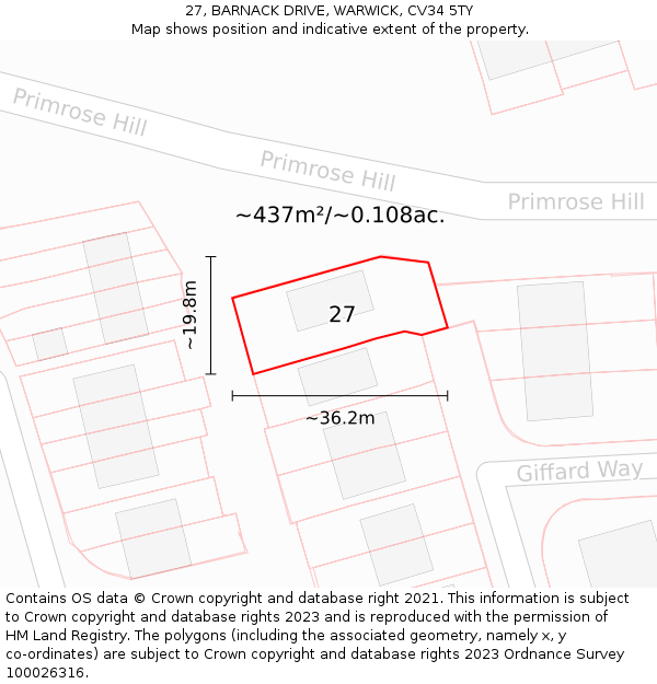 27, BARNACK DRIVE, WARWICK, CV34 5TY: Plot and title map