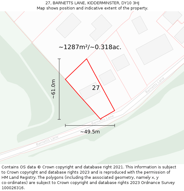 27, BARNETTS LANE, KIDDERMINSTER, DY10 3HJ: Plot and title map