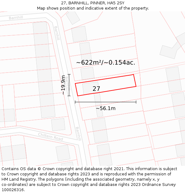 27, BARNHILL, PINNER, HA5 2SY: Plot and title map