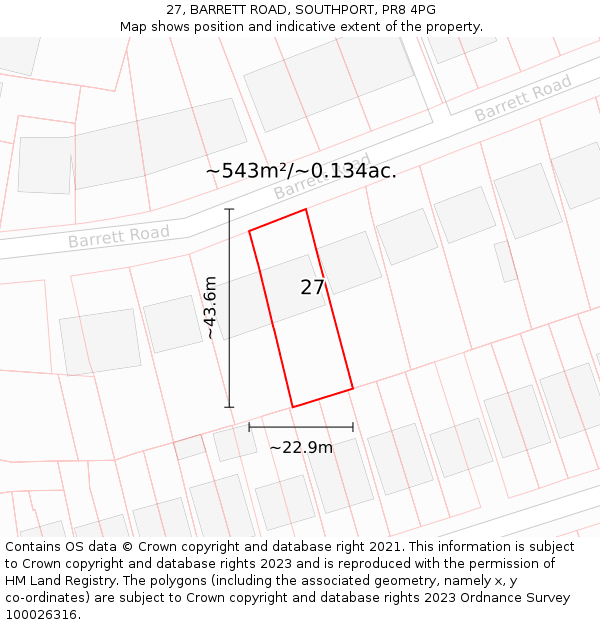 27, BARRETT ROAD, SOUTHPORT, PR8 4PG: Plot and title map