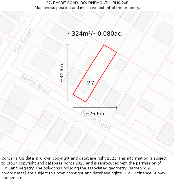 27, BARRIE ROAD, BOURNEMOUTH, BH9 2XE: Plot and title map