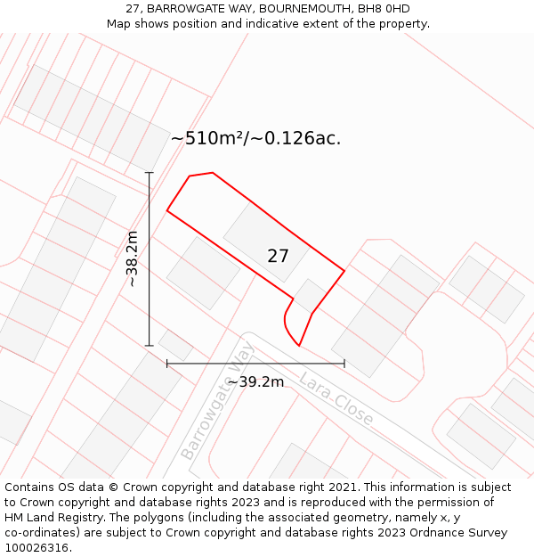 27, BARROWGATE WAY, BOURNEMOUTH, BH8 0HD: Plot and title map