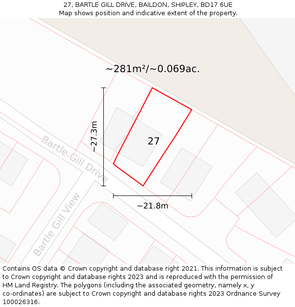 27, BARTLE GILL DRIVE, BAILDON, SHIPLEY, BD17 6UE: Plot and title map