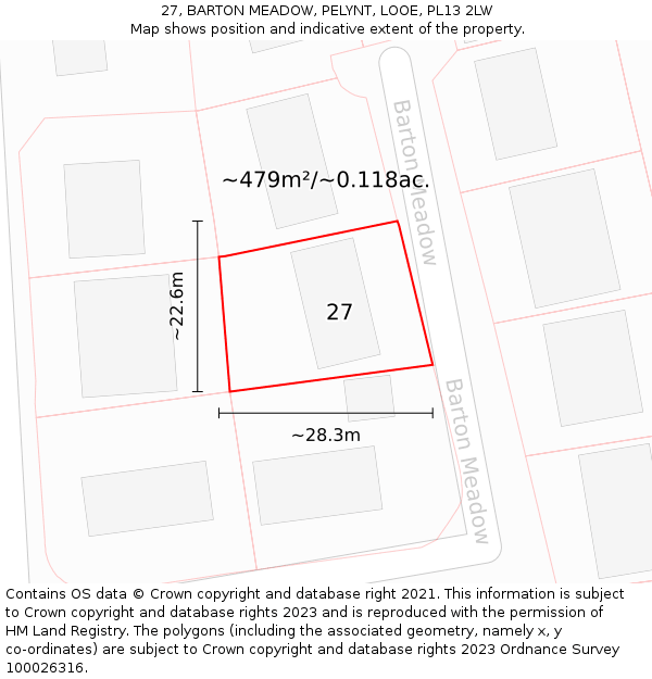 27, BARTON MEADOW, PELYNT, LOOE, PL13 2LW: Plot and title map