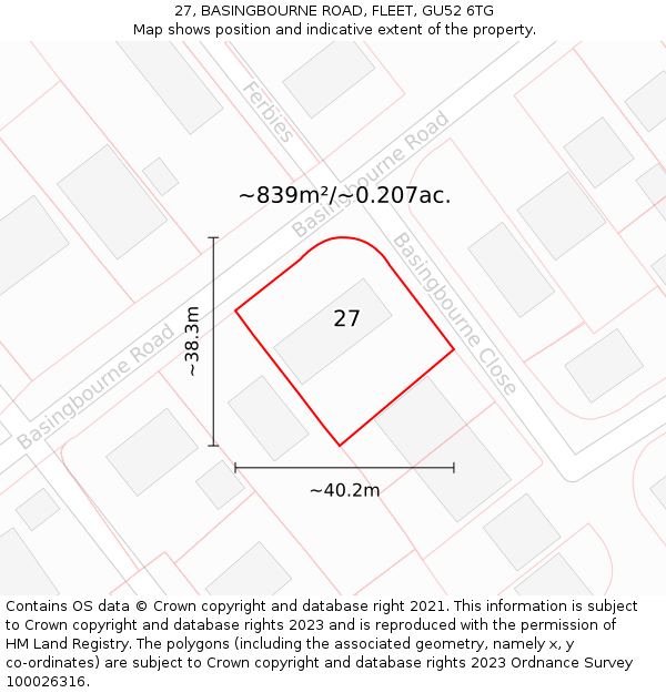 27, BASINGBOURNE ROAD, FLEET, GU52 6TG: Plot and title map