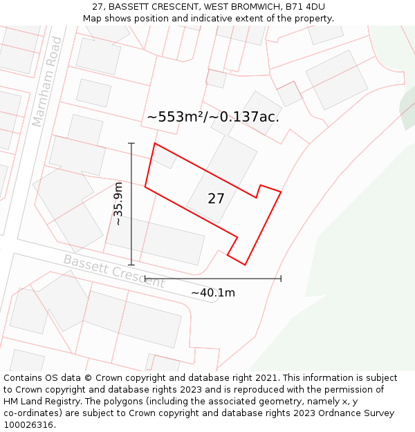 27, BASSETT CRESCENT, WEST BROMWICH, B71 4DU: Plot and title map