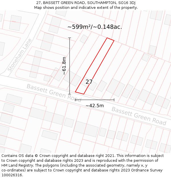 27, BASSETT GREEN ROAD, SOUTHAMPTON, SO16 3DJ: Plot and title map