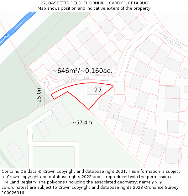 27, BASSETTS FIELD, THORNHILL, CARDIFF, CF14 9UG: Plot and title map