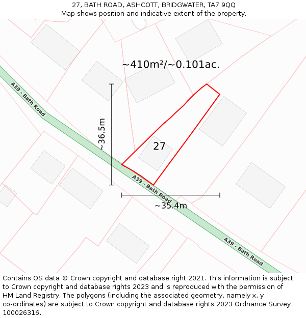 27, BATH ROAD, ASHCOTT, BRIDGWATER, TA7 9QQ: Plot and title map