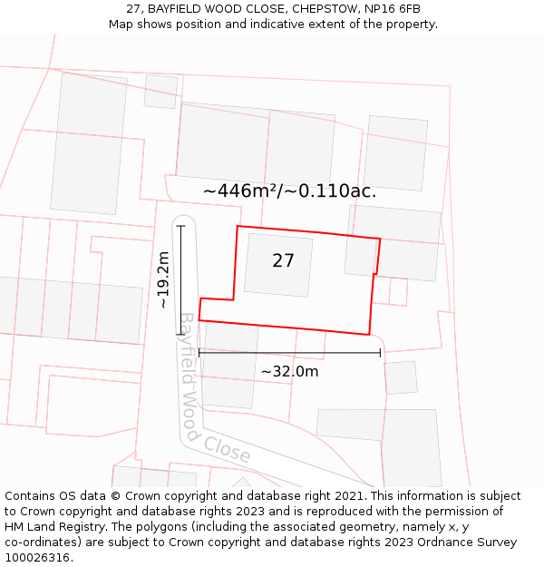 27, BAYFIELD WOOD CLOSE, CHEPSTOW, NP16 6FB: Plot and title map