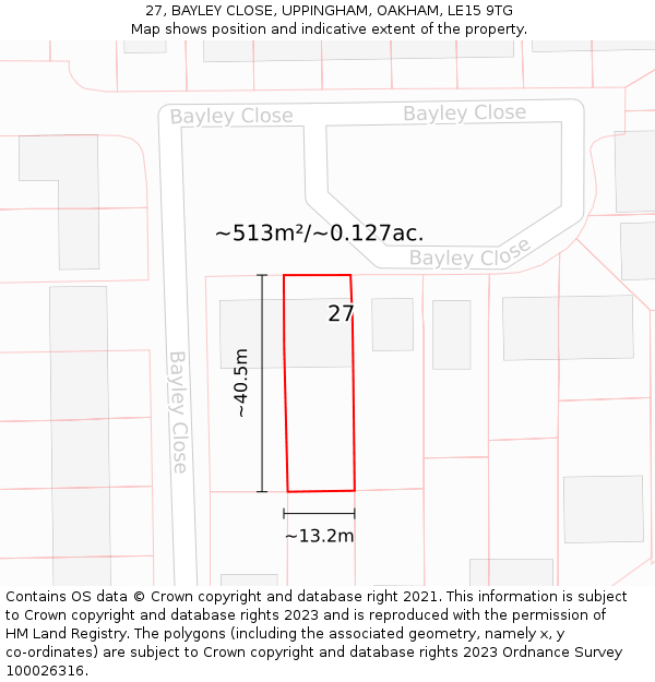 27, BAYLEY CLOSE, UPPINGHAM, OAKHAM, LE15 9TG: Plot and title map