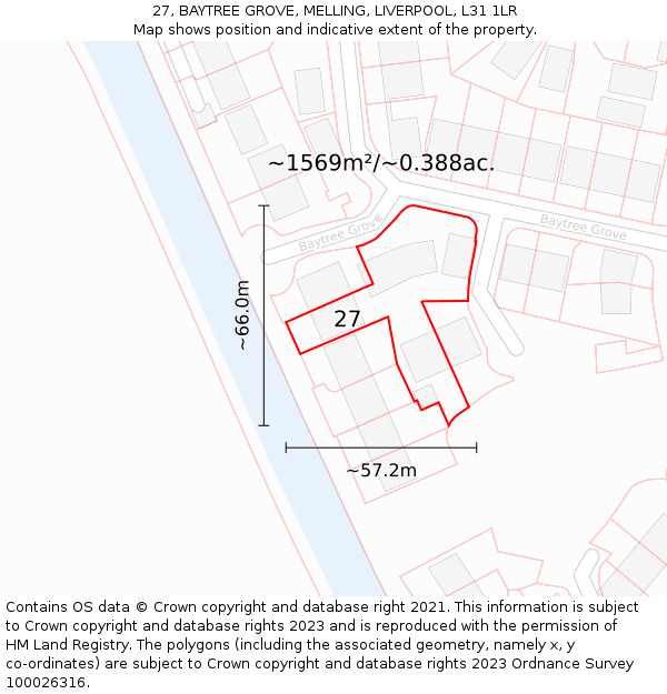 27, BAYTREE GROVE, MELLING, LIVERPOOL, L31 1LR: Plot and title map