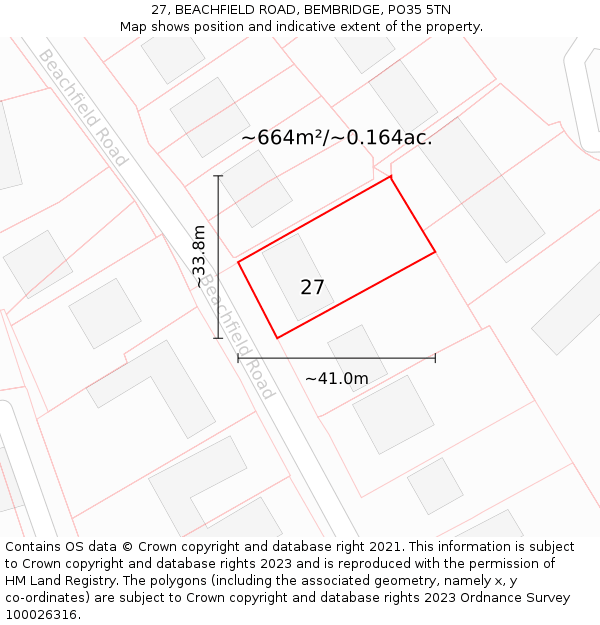 27, BEACHFIELD ROAD, BEMBRIDGE, PO35 5TN: Plot and title map