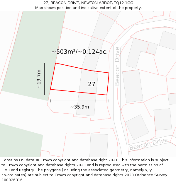 27, BEACON DRIVE, NEWTON ABBOT, TQ12 1GG: Plot and title map