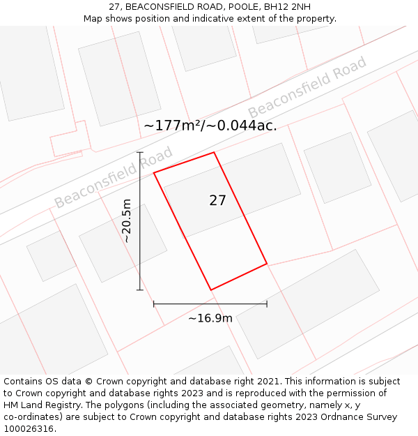 27, BEACONSFIELD ROAD, POOLE, BH12 2NH: Plot and title map
