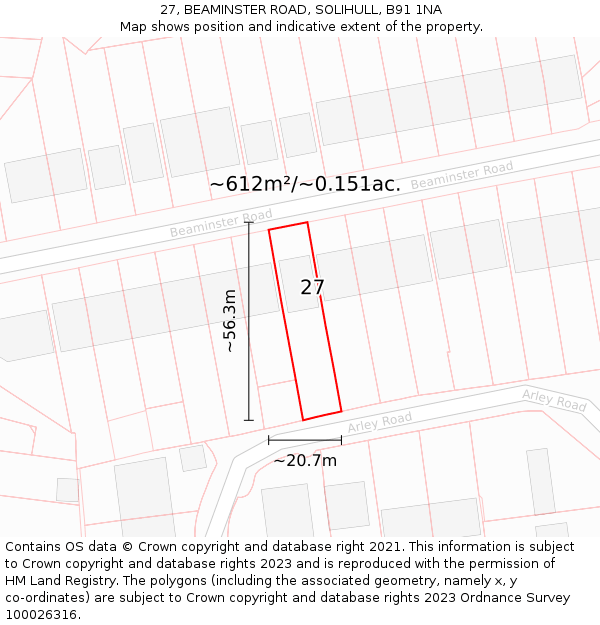 27, BEAMINSTER ROAD, SOLIHULL, B91 1NA: Plot and title map