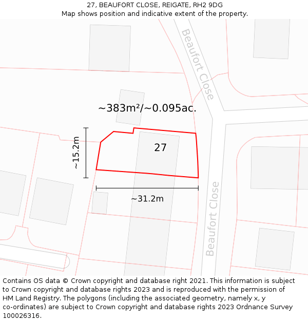 27, BEAUFORT CLOSE, REIGATE, RH2 9DG: Plot and title map