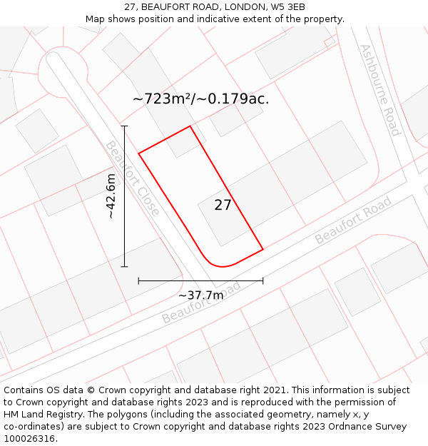 27, BEAUFORT ROAD, LONDON, W5 3EB: Plot and title map