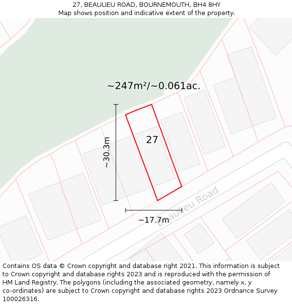 27, BEAULIEU ROAD, BOURNEMOUTH, BH4 8HY: Plot and title map