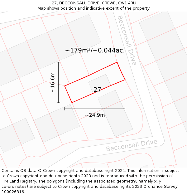 27, BECCONSALL DRIVE, CREWE, CW1 4RU: Plot and title map