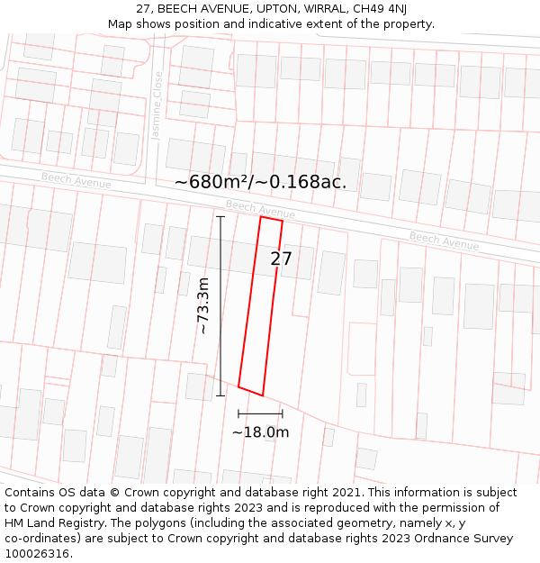 27, BEECH AVENUE, UPTON, WIRRAL, CH49 4NJ: Plot and title map