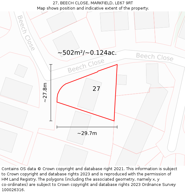 27, BEECH CLOSE, MARKFIELD, LE67 9RT: Plot and title map