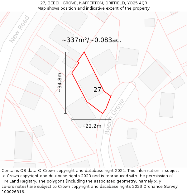 27, BEECH GROVE, NAFFERTON, DRIFFIELD, YO25 4QR: Plot and title map