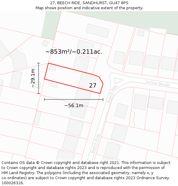 27, BEECH RIDE, SANDHURST, GU47 8PS: Plot and title map
