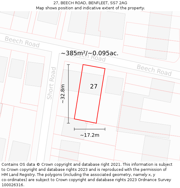27, BEECH ROAD, BENFLEET, SS7 2AG: Plot and title map