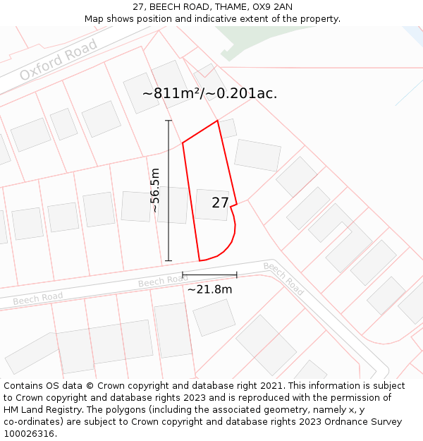 27, BEECH ROAD, THAME, OX9 2AN: Plot and title map