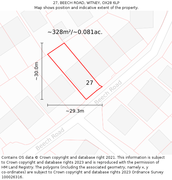 27, BEECH ROAD, WITNEY, OX28 6LP: Plot and title map