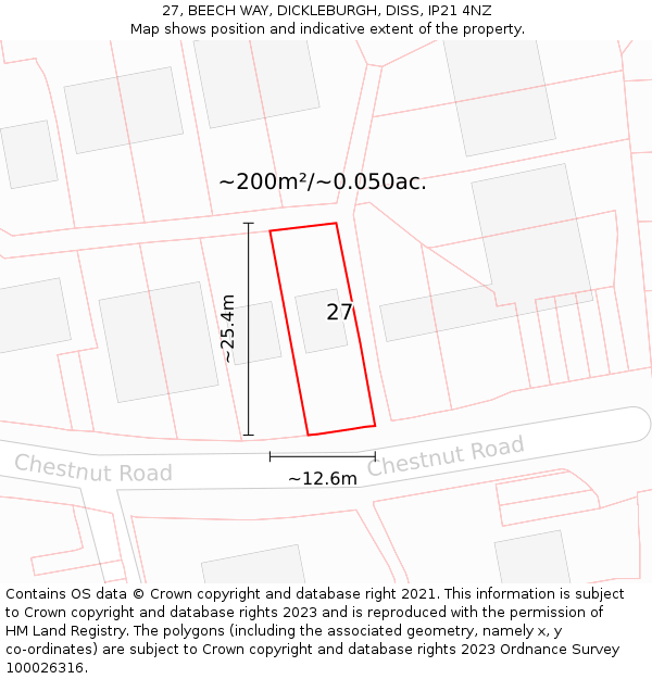 27, BEECH WAY, DICKLEBURGH, DISS, IP21 4NZ: Plot and title map