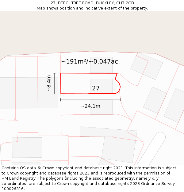 27, BEECHTREE ROAD, BUCKLEY, CH7 2GB: Plot and title map