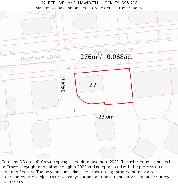 27, BEEHIVE LANE, HAWKWELL, HOCKLEY, SS5 4FG: Plot and title map