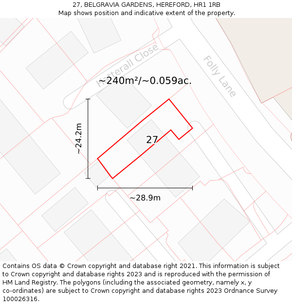 27, BELGRAVIA GARDENS, HEREFORD, HR1 1RB: Plot and title map