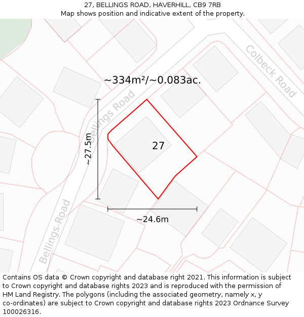 27, BELLINGS ROAD, HAVERHILL, CB9 7RB: Plot and title map