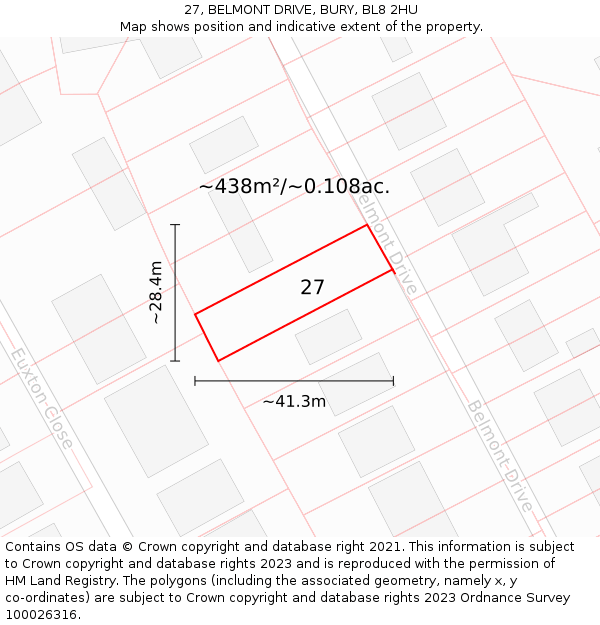 27, BELMONT DRIVE, BURY, BL8 2HU: Plot and title map