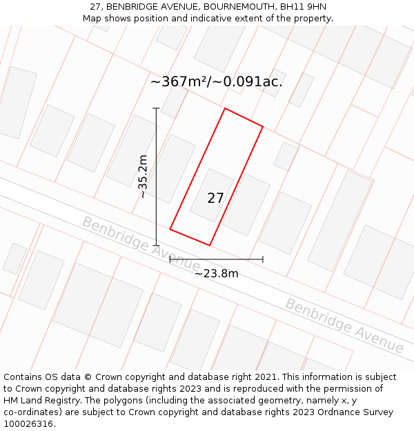 27, BENBRIDGE AVENUE, BOURNEMOUTH, BH11 9HN: Plot and title map