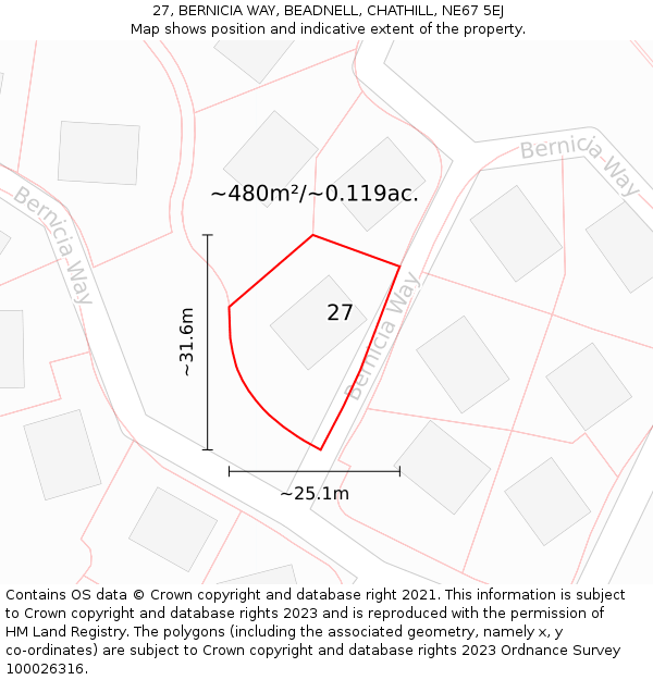 27, BERNICIA WAY, BEADNELL, CHATHILL, NE67 5EJ: Plot and title map