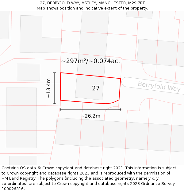 27, BERRYFOLD WAY, ASTLEY, MANCHESTER, M29 7PT: Plot and title map