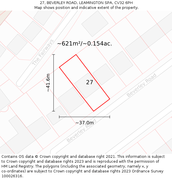 27, BEVERLEY ROAD, LEAMINGTON SPA, CV32 6PH: Plot and title map