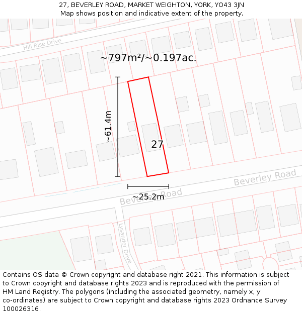 27, BEVERLEY ROAD, MARKET WEIGHTON, YORK, YO43 3JN: Plot and title map