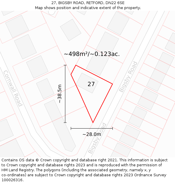 27, BIGSBY ROAD, RETFORD, DN22 6SE: Plot and title map