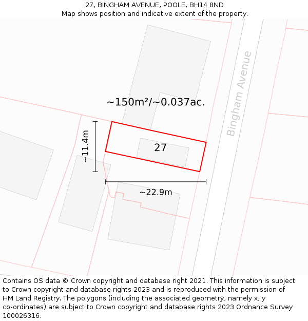 27, BINGHAM AVENUE, POOLE, BH14 8ND: Plot and title map