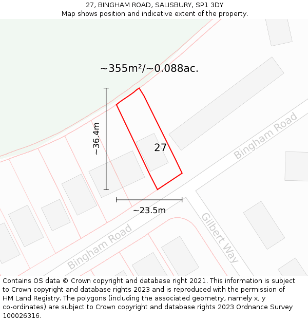 27, BINGHAM ROAD, SALISBURY, SP1 3DY: Plot and title map