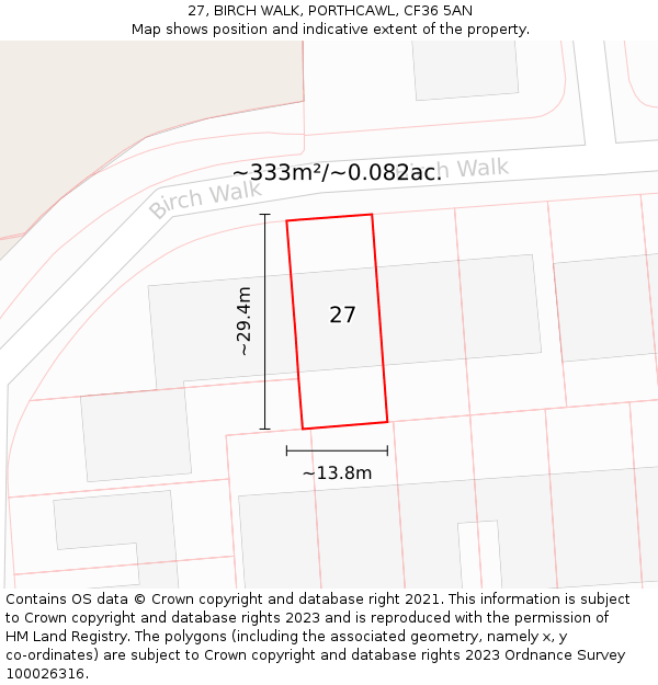 27, BIRCH WALK, PORTHCAWL, CF36 5AN: Plot and title map