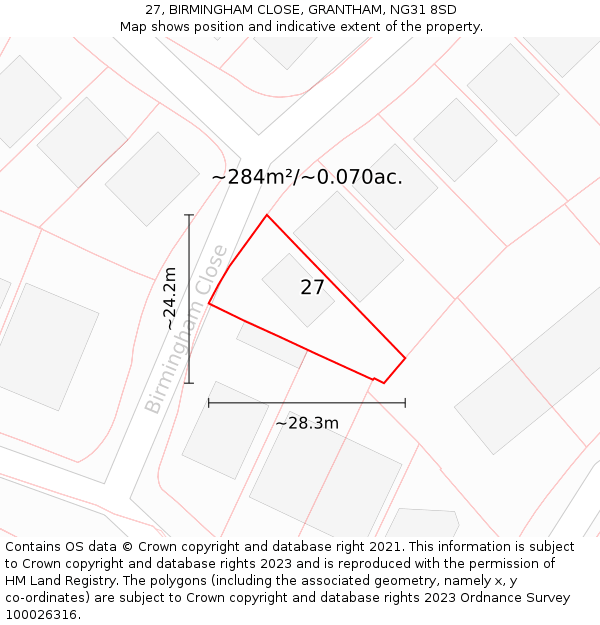 27, BIRMINGHAM CLOSE, GRANTHAM, NG31 8SD: Plot and title map