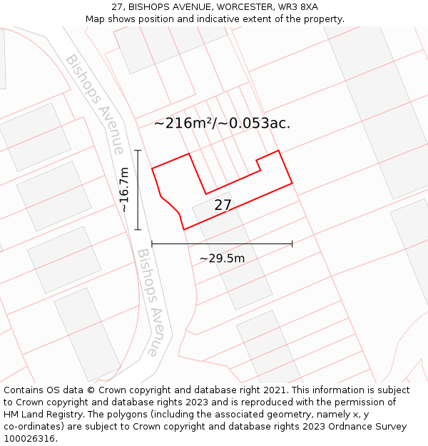 27, BISHOPS AVENUE, WORCESTER, WR3 8XA: Plot and title map