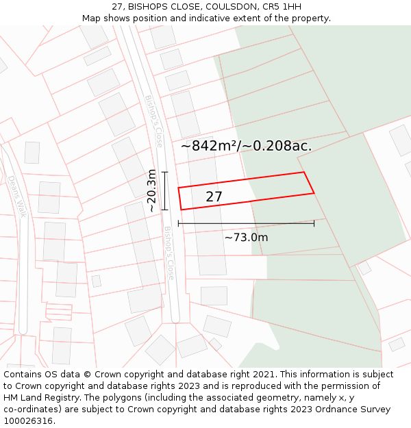 27, BISHOPS CLOSE, COULSDON, CR5 1HH: Plot and title map